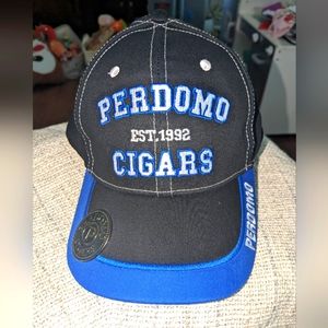 Perdomo Cigars Hat with a bottle opener on the underside of the bill Black Blue